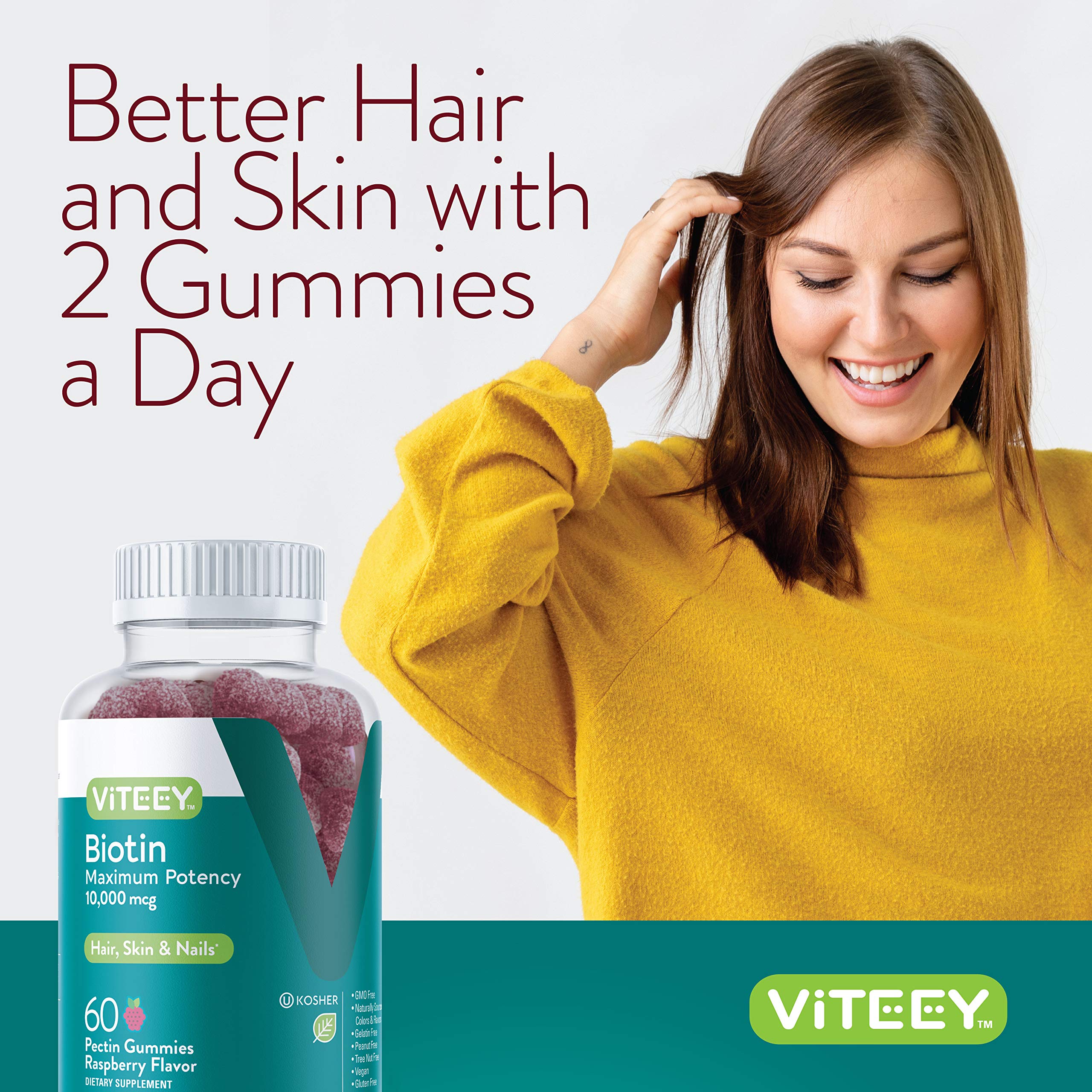Viteey Biotin Gummies 120-count bottle for extended use.