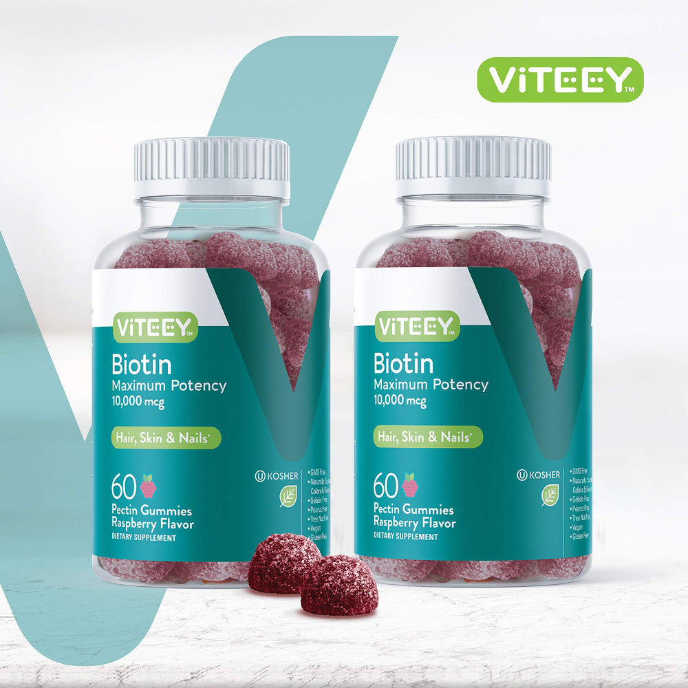 Viteey Biotin Gummies hair growth focus for healthier strands.