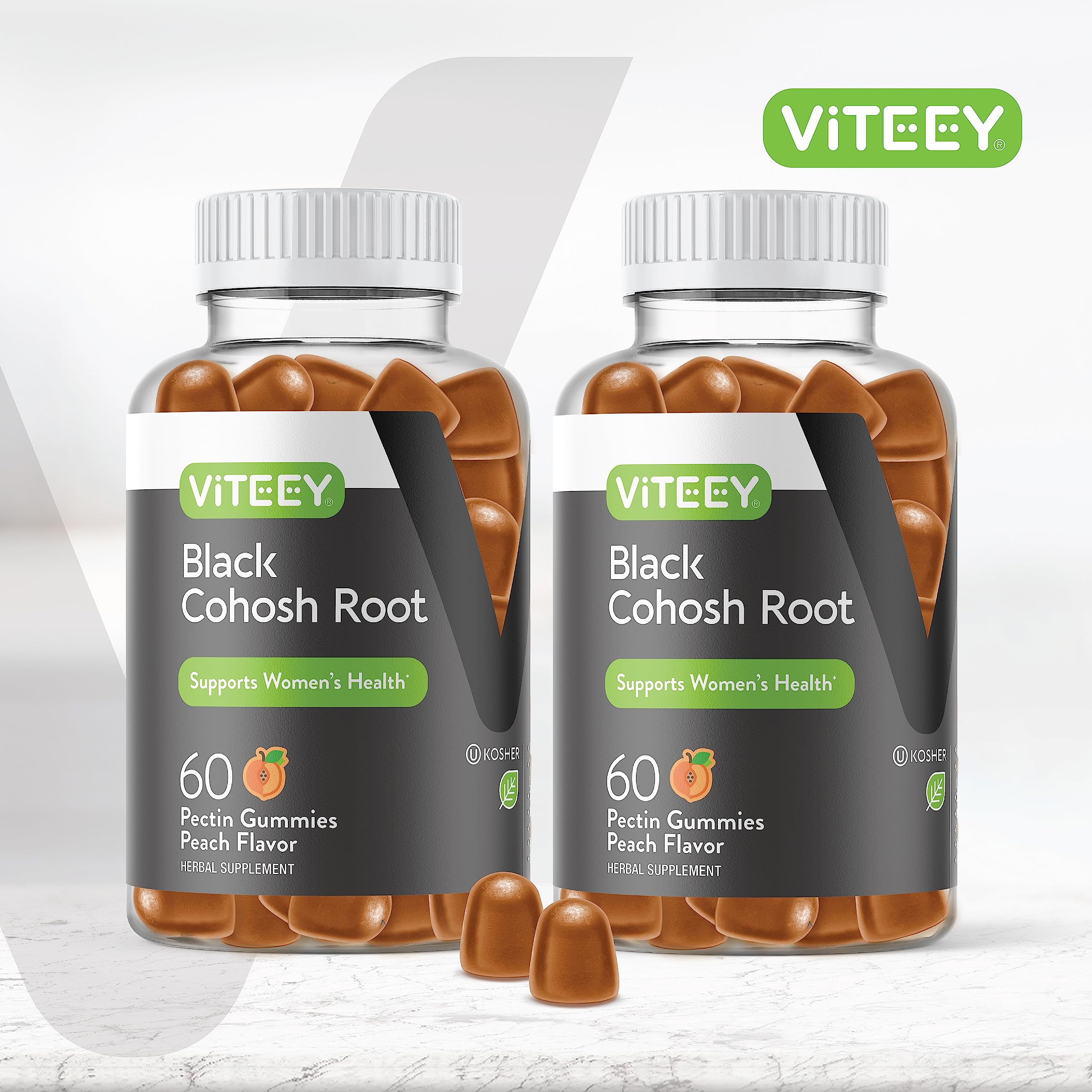 Viteey Black Cohosh Gummies raspberry close-up highlighting tasty flavor for daily use.