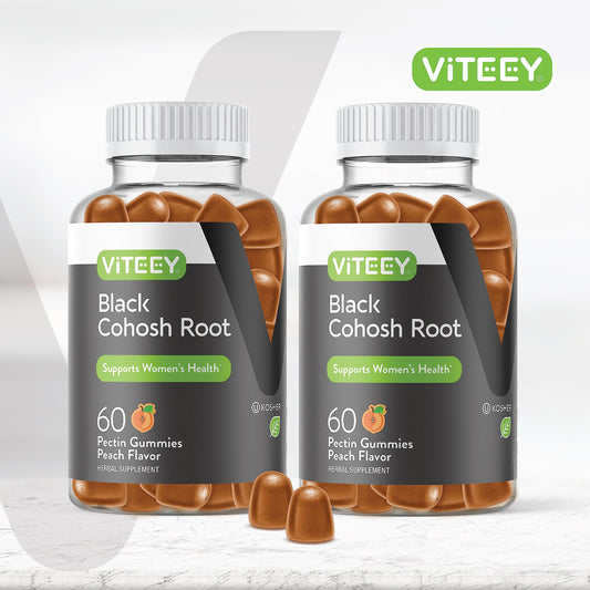 Viteey Black Cohosh Gummies raspberry close-up highlighting tasty flavor for daily use.