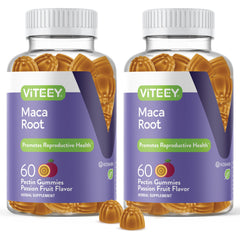 Viteey Black Maca Root Gummies bottle and pack shown for convenient energy and mood support