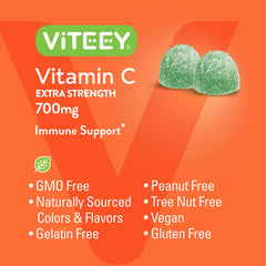 Viteey bottle design on a bright shelf emphasizing clean, nut-free vitamin C support.
