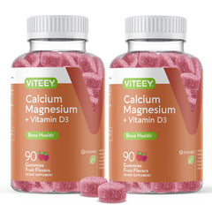 Viteey calcium gummies bottle front showing fruit-flavored chews for daily bone health