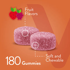Viteey calcium gummies nutrition panel highlights non-GMO and gluten-free ingredients