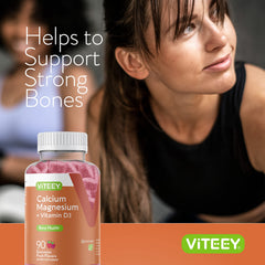 Viteey calcium gummies texture close-up reveals chewy bite and appealing taste