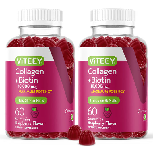 Viteey Collagen Gummies bottle with raspberry flavor supports daily beauty routine.