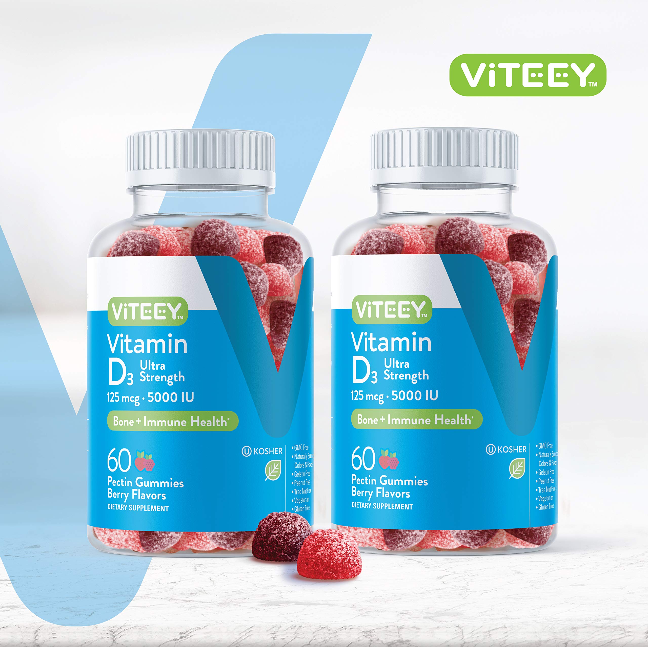 Close-up of berry-flavored Viteey D3 gummies for joints and immunity