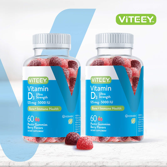 Close-up of berry-flavored Viteey D3 gummies for joints and immunity