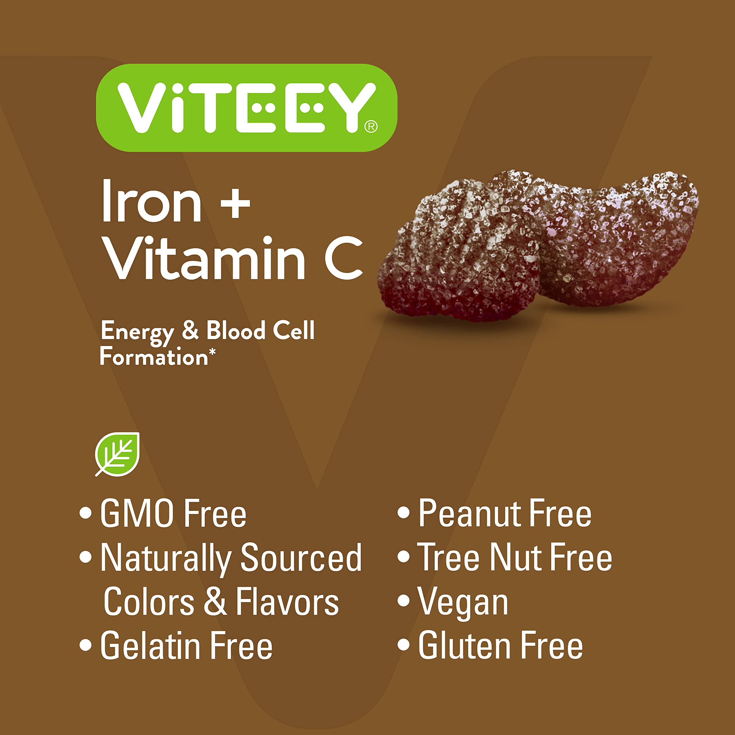 Viteey gluten-free iron gummies shown as part of a health-conscious routine.