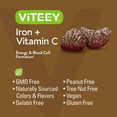 Viteey gluten-free iron gummies shown as part of a health-conscious routine.