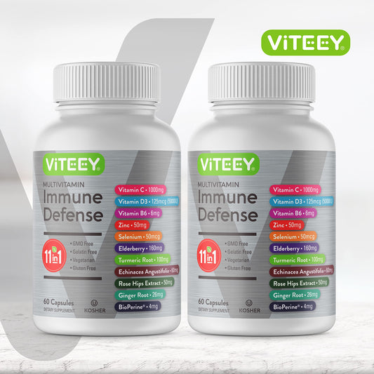 Viteey immune capsules close-up showing a convenient daily dose.