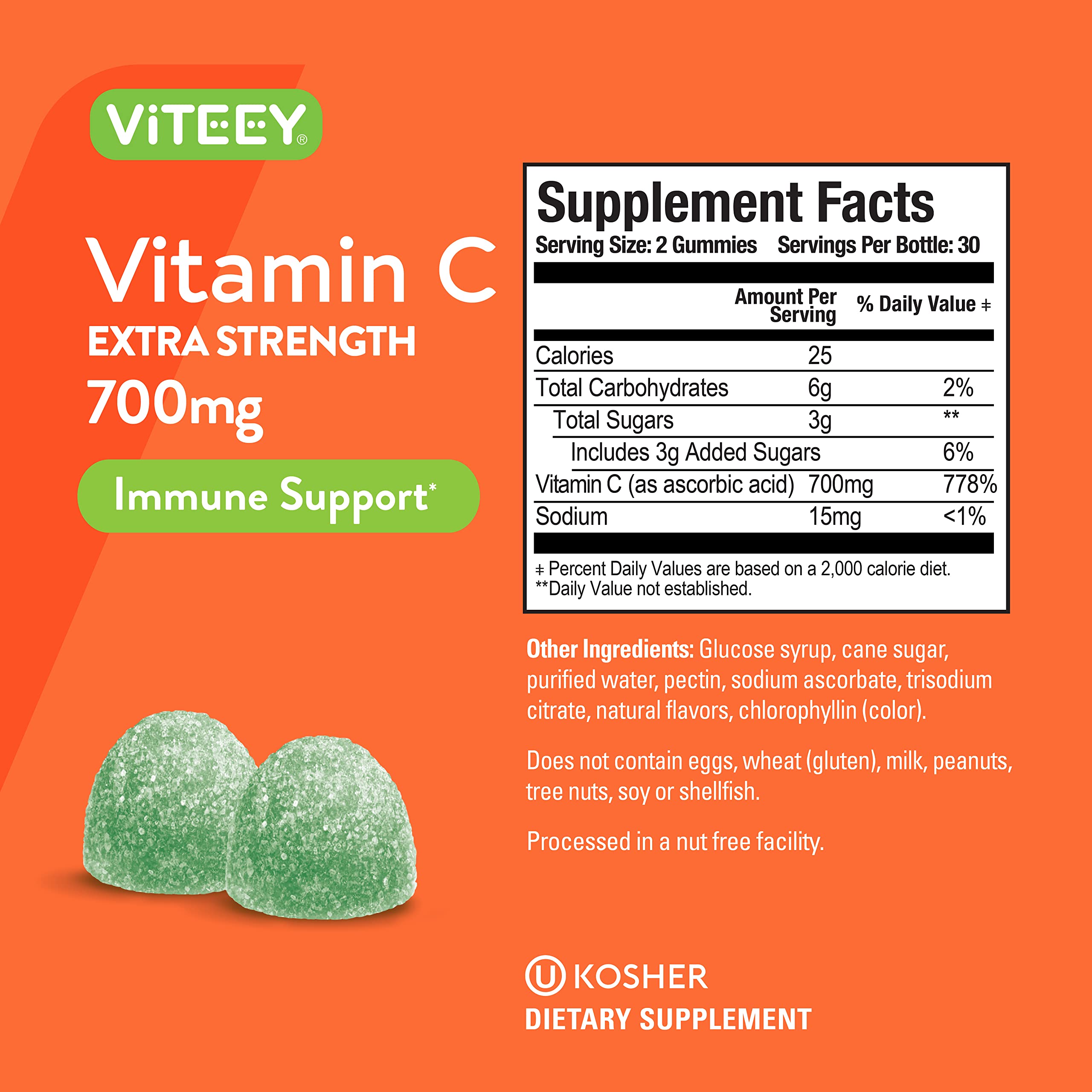 Viteey two-gummy serving shown as a simple daily immunity boost.