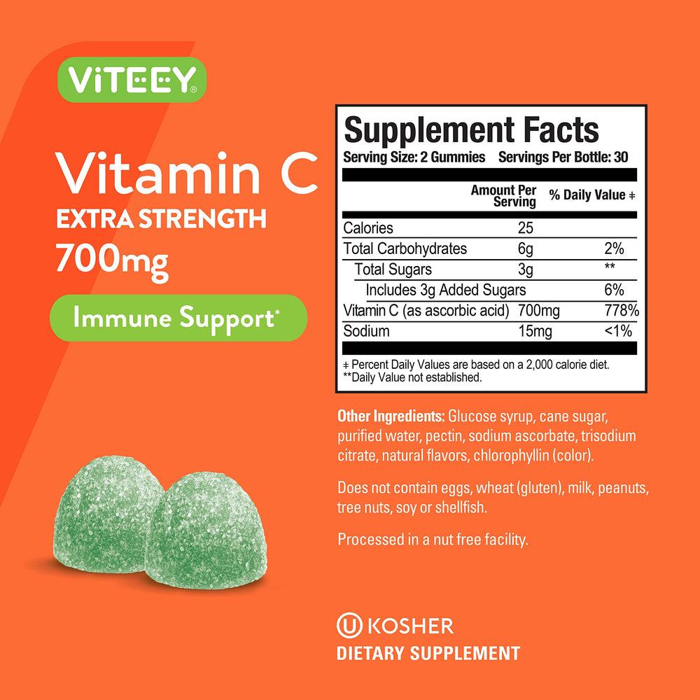 Viteey two-gummy serving shown as a simple daily immunity boost.