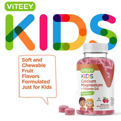 Viteey Kids Calcium Gummies serving of 3 gummies illustrates daily dosage for teens