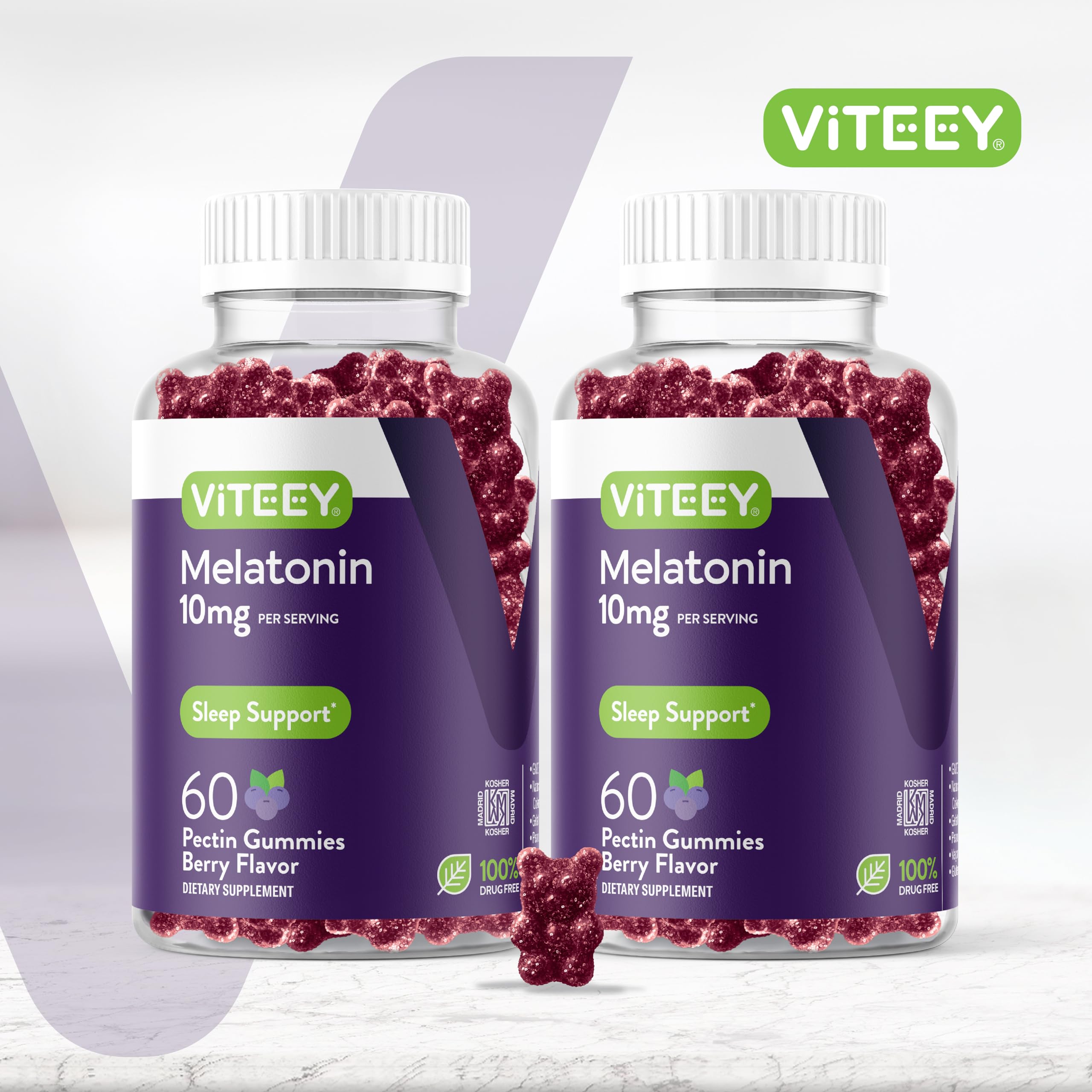 Viteey Melatonin Gummies bottle back showing vegan, gluten-free, and allergen-free labeling