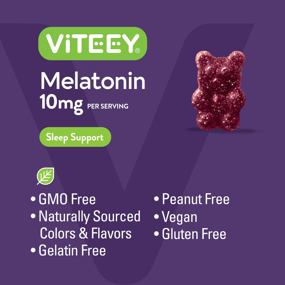 Viteey Melatonin Gummies serving illustration emphasizing two gummies per night