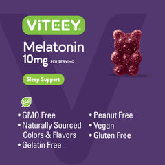 Viteey Melatonin Gummies serving illustration emphasizing two gummies per night