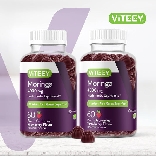 Viteey Moringa Gummies label close-up highlighting 4000 mg per serving.