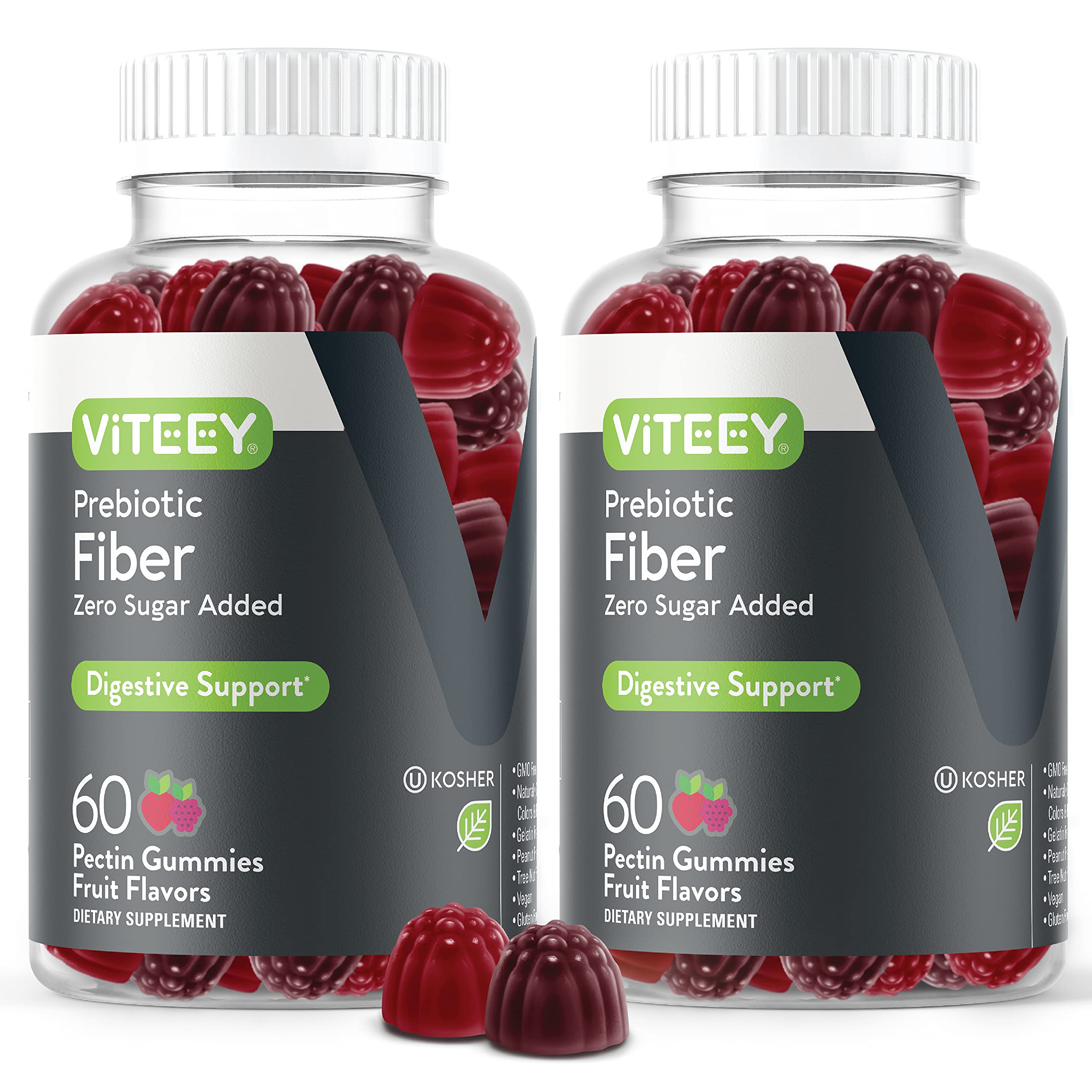 Viteey prebiotic fiber gummies bottle for daily gut wellness and convenience.