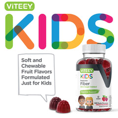 Viteey Prebiotic Kids Fiber gummies closeup shows fruity flavor and chewable form.