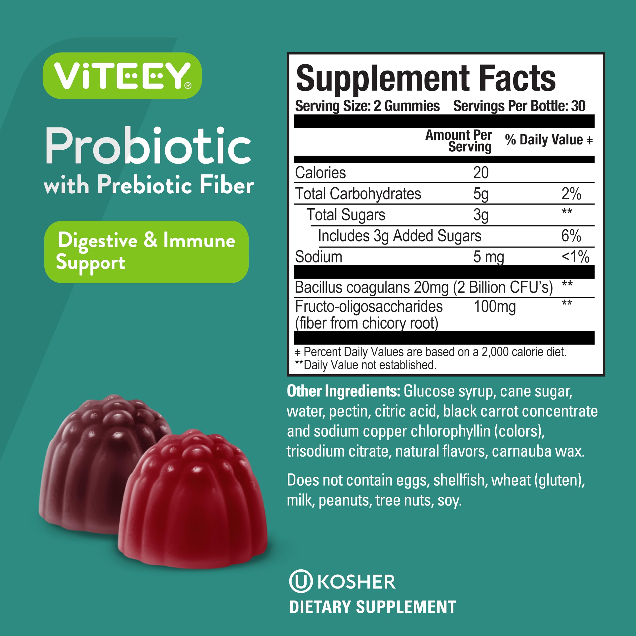 Viteey probiotic gummies with prebiotics support digestive balance and immunity