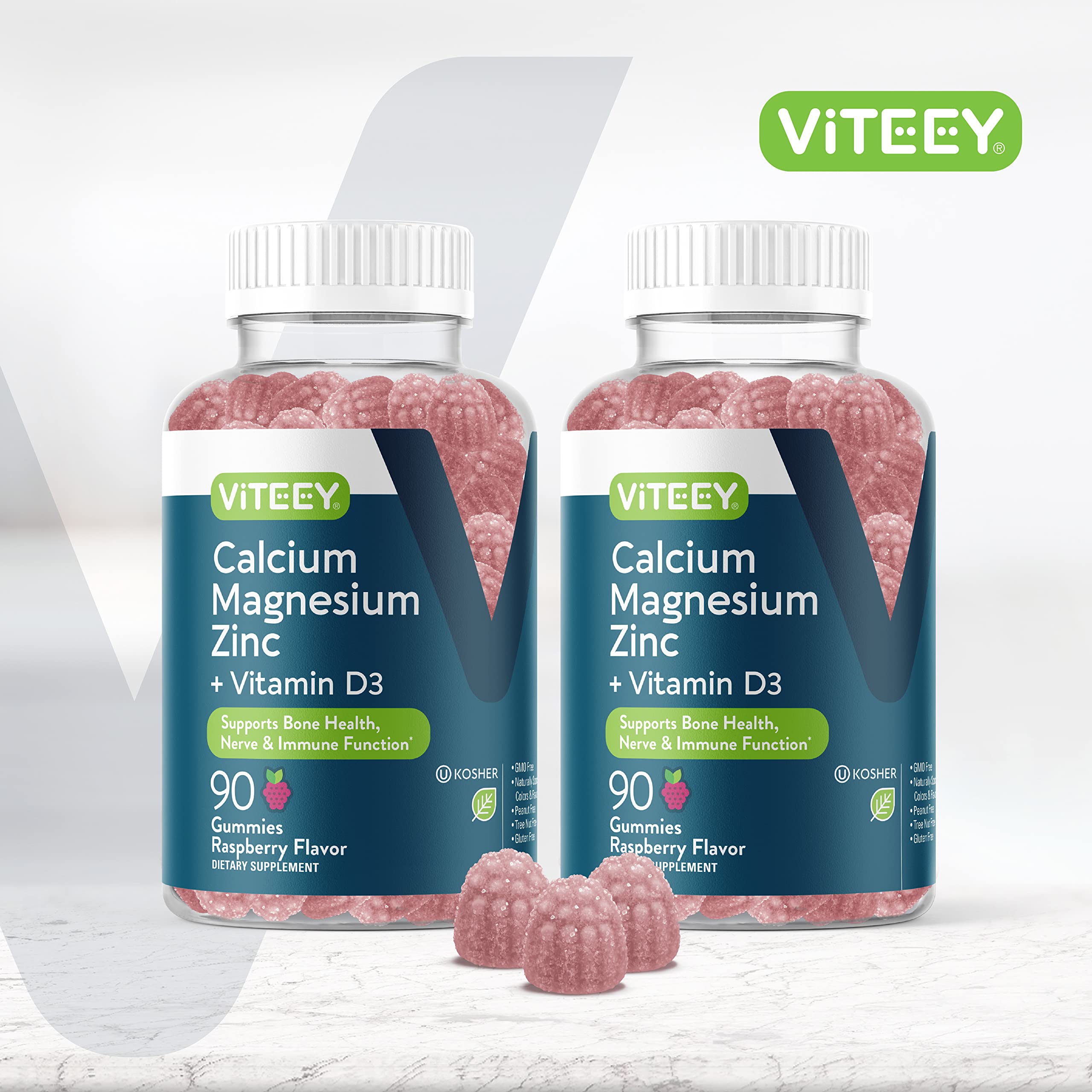 Viteey Raspberry Gummies close-up highlights flavor and chewable convenience.