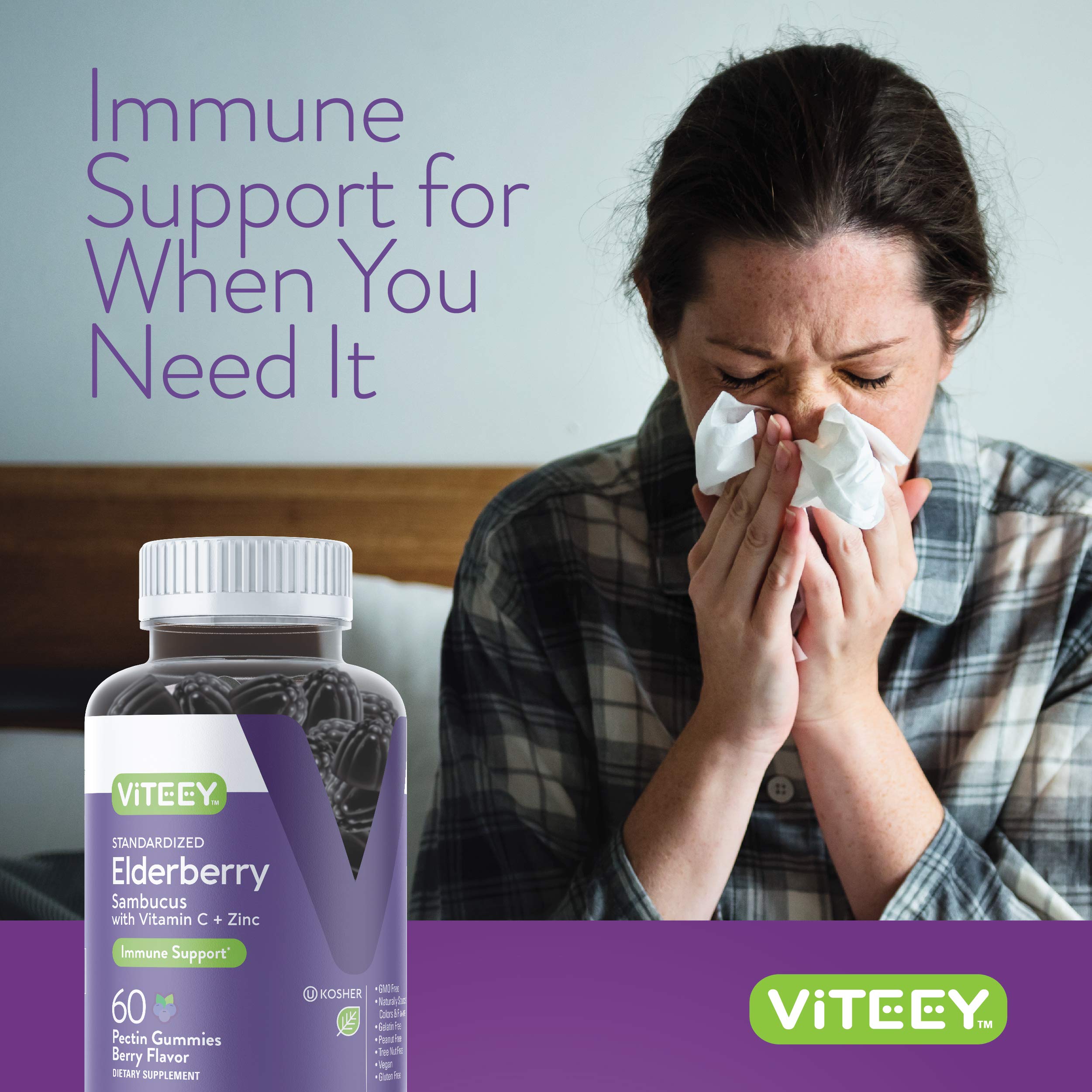 Viteey Sambucus Elderberry Gummies berry flavor appeals for easy daily use.