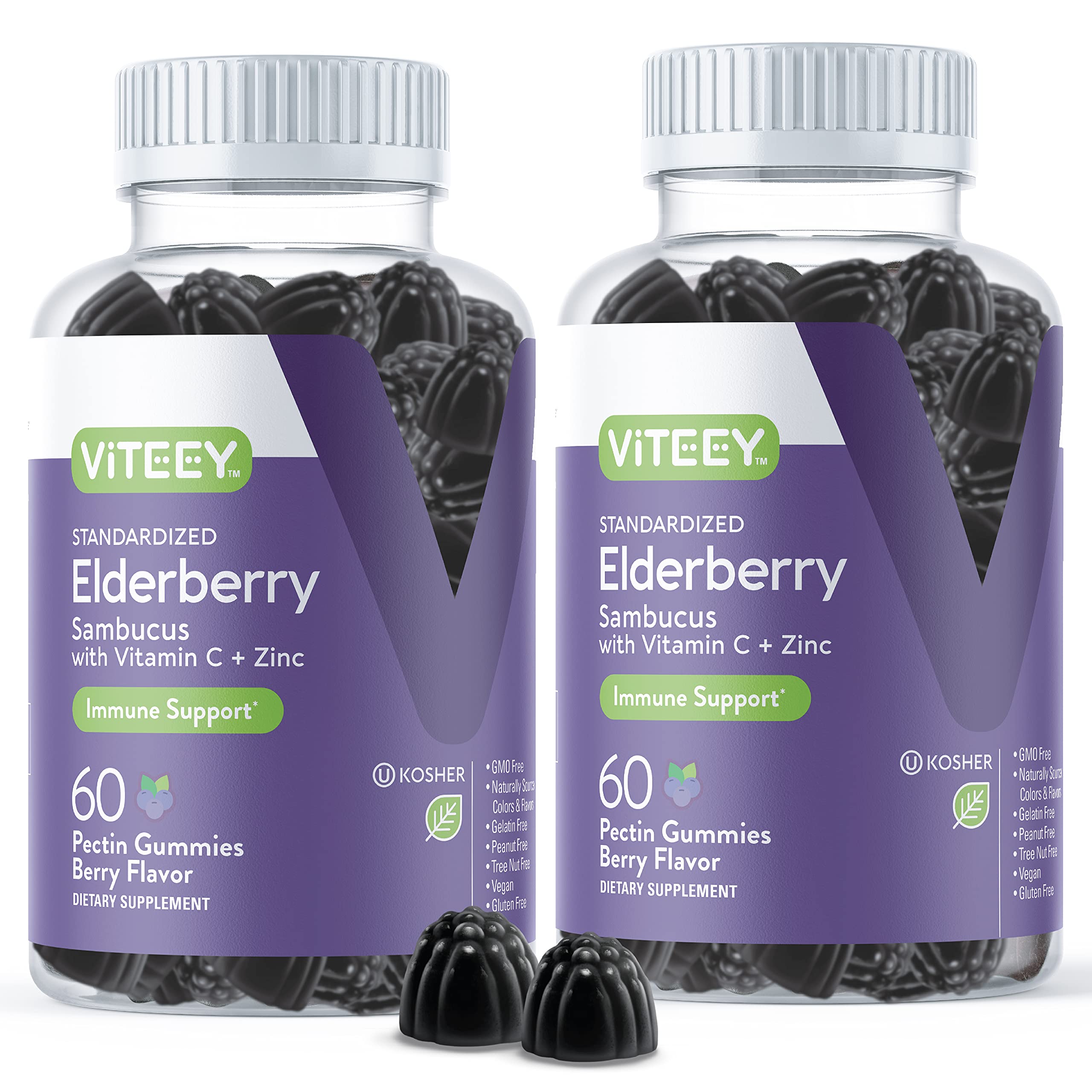Viteey Sambucus Elderberry Gummies bottle shows a tasty, on-the-go immune support option.