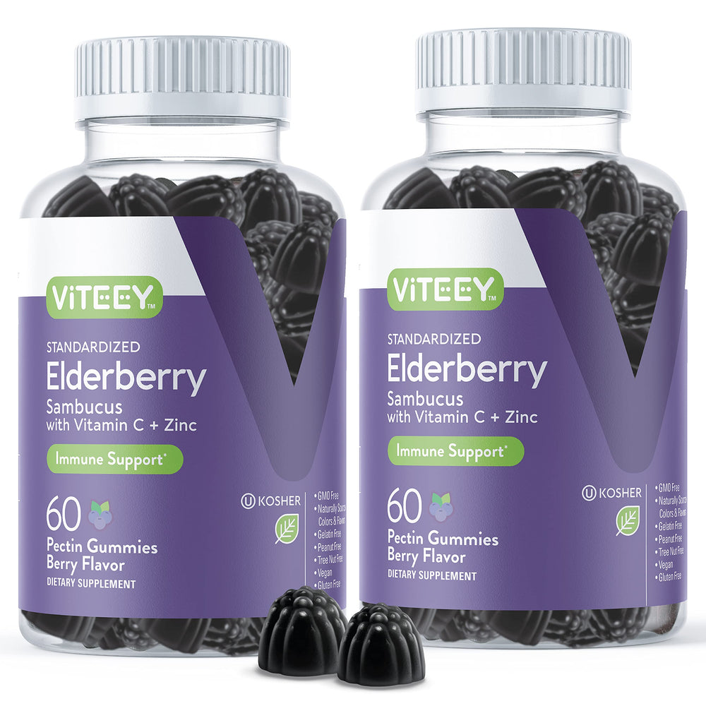 Viteey Sambucus Elderberry Gummies bottle shows a tasty, on-the-go immune support option.