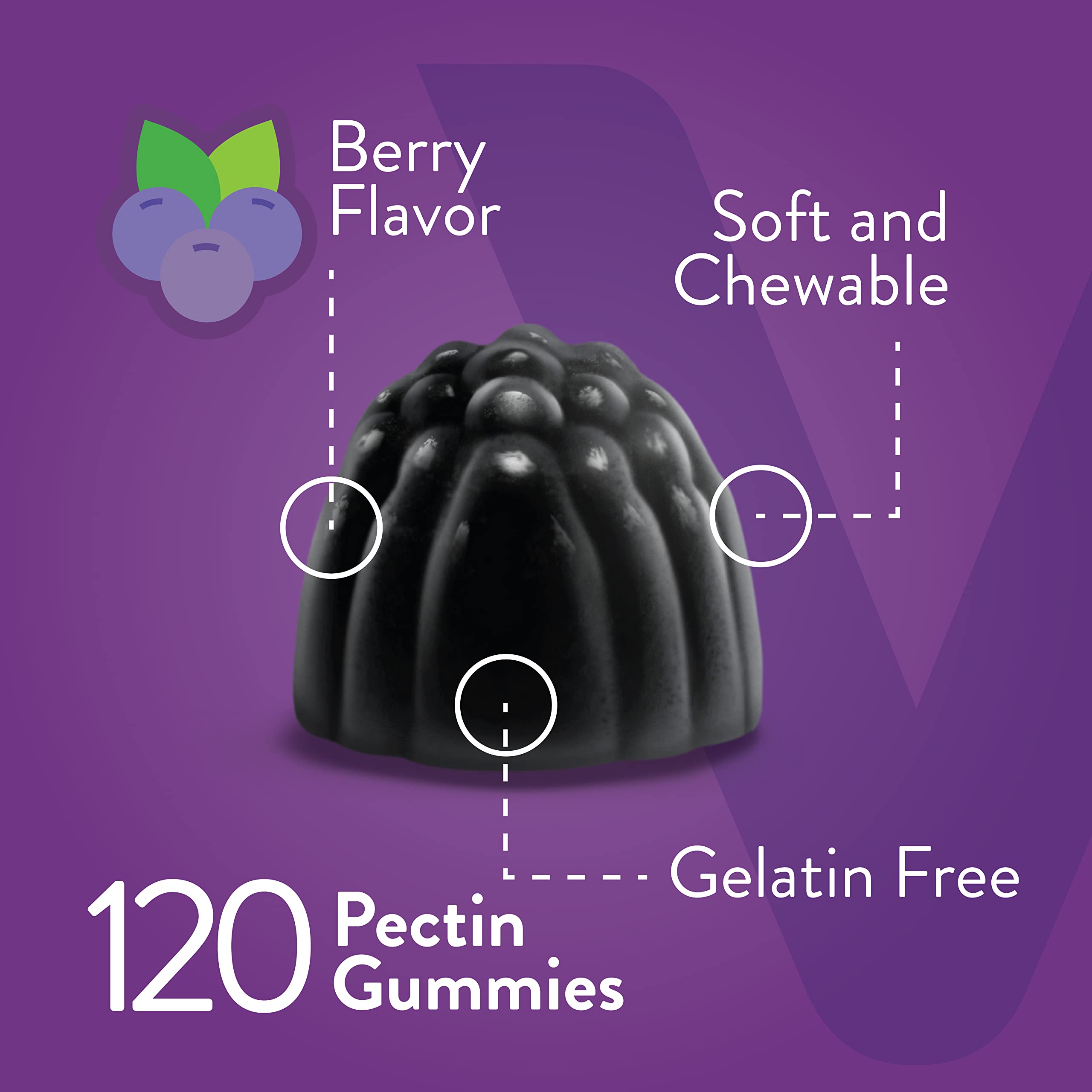 Viteey Sambucus Elderberry Gummies closeup shows chewy berry texture.