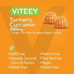 Kosher-certified Viteey turmeric curcumin gummies label visible