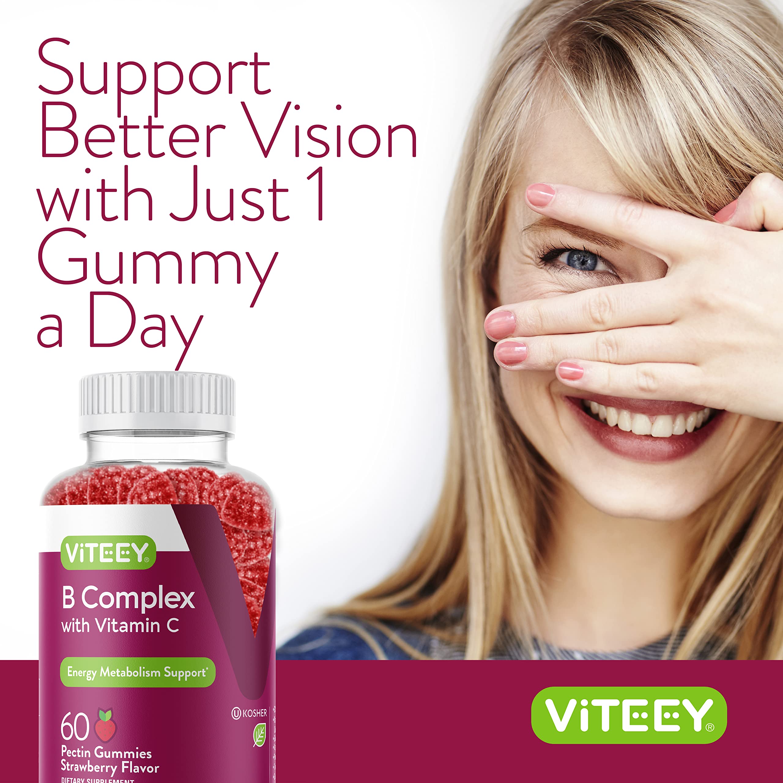 Viteey Vitamin B Complex Gummies nutrition label highlights ingredients.