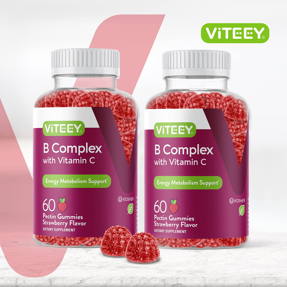 Viteey Vitamin B Complex Gummies spoonful showing convenient daily serving.