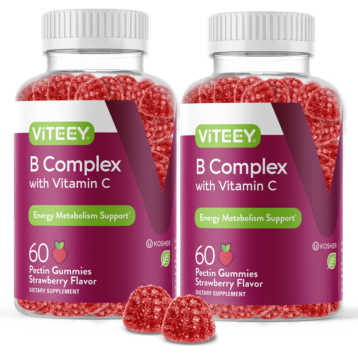 Viteey Vitamin B Complex Gummies strawberry bottle for easy daily energy support.