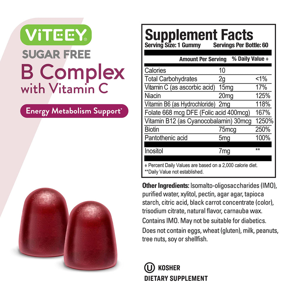 Viteey B Complex label shows ingredients and Kosher certification