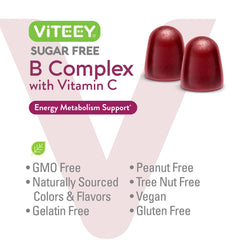 Viteey Vitamin B Complex nutrition facts panel highlights B6, B12, folate