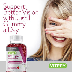 Viteey B Complex gummies on a travel case for busy days