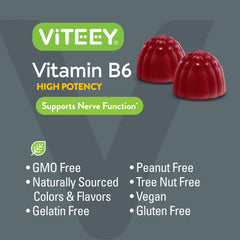 Viteey Vitamin B6 Gummies berry flavor closeup for tasting notes.