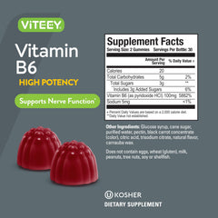 Viteey Vitamin B6 Gummies serving image shows daily dosage.