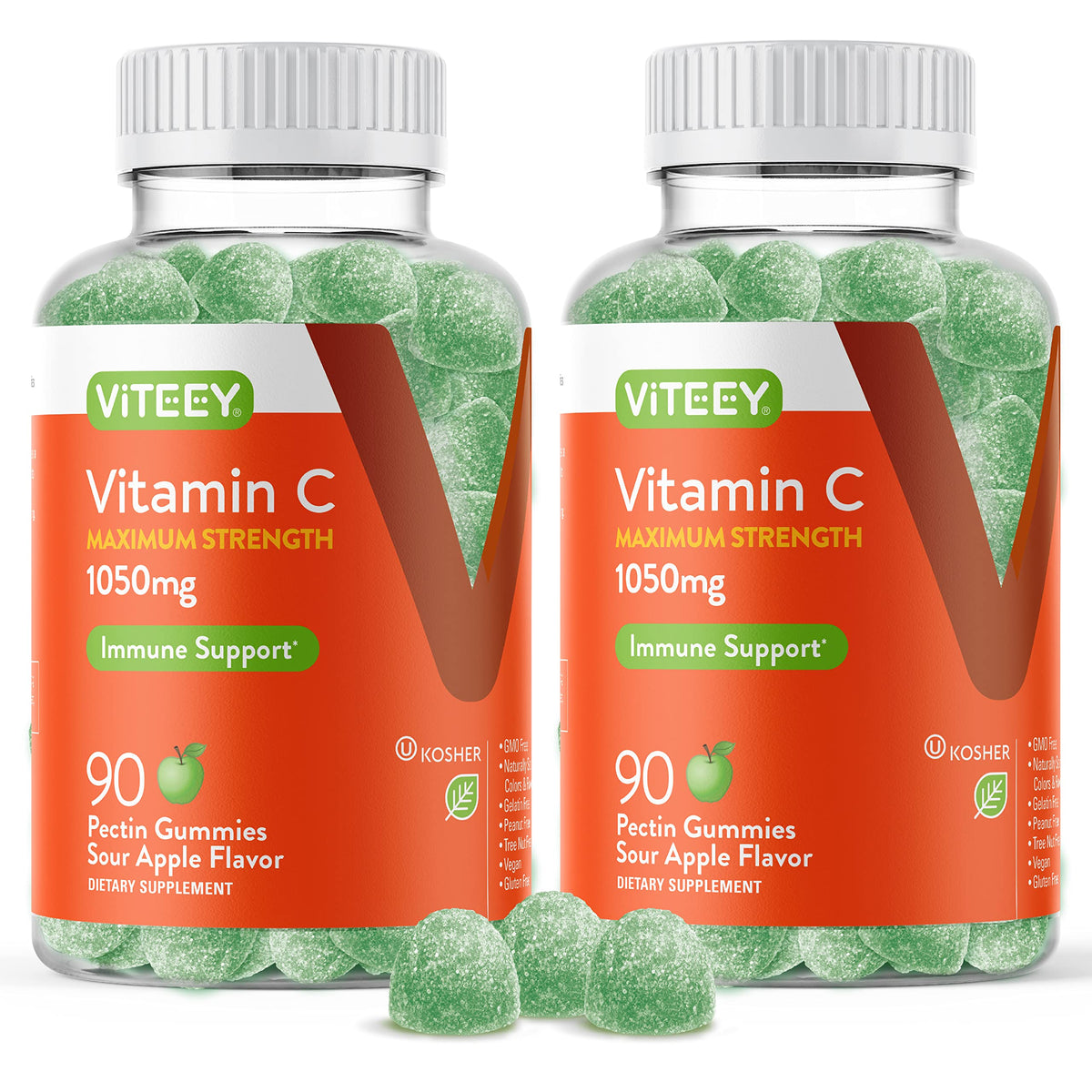 Viteey Vitamin C Gummies bottle front showing 180-count for daily immune support.
