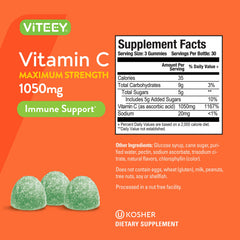 3-gummy serving visual demonstrating 1050mg vitamin C per serving.