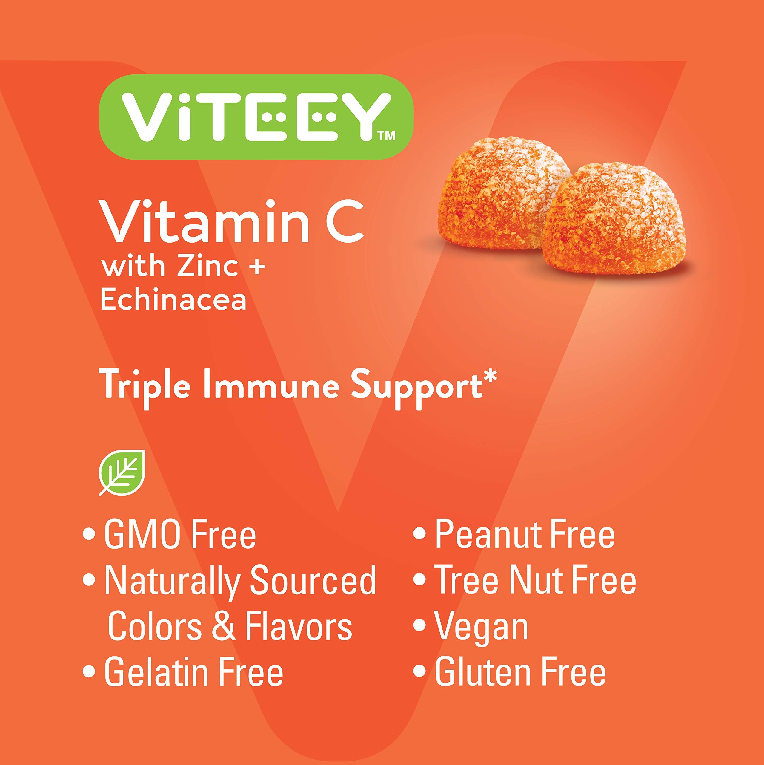 Viteey Vitamin C Gummies vegan gelatin-free label highlights purity
