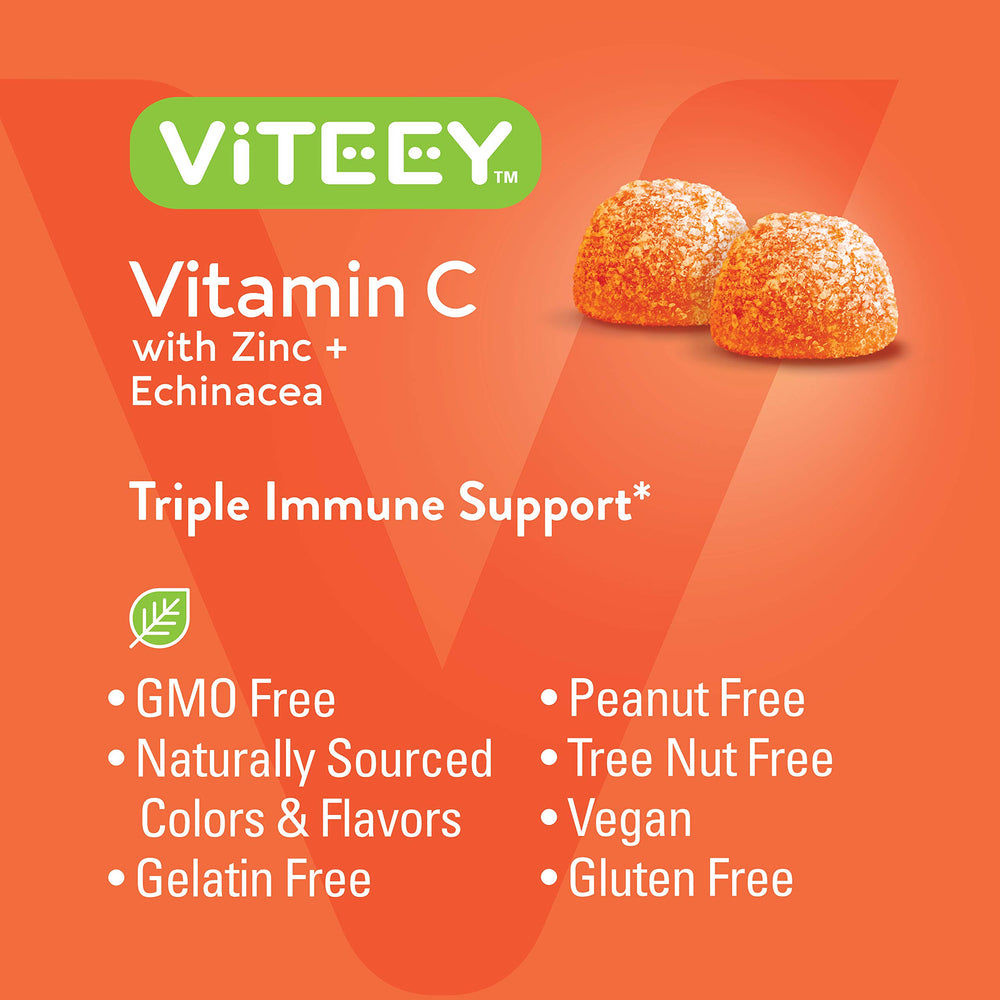 Viteey Vitamin C Gummies vegan gelatin-free label highlights purity