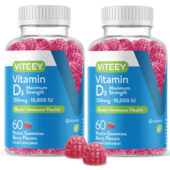 Viteey Vitamin D3 gummies bottle with berry flavor for daily wellness.