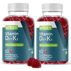 Viteey Vitamin D3 K2 gummies strawberry bottle offers tasty bone and heart support.