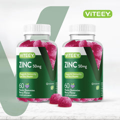 Viteey Zinc Gummies bottle-closeup showcases chewy texture ideal for everyday routines.