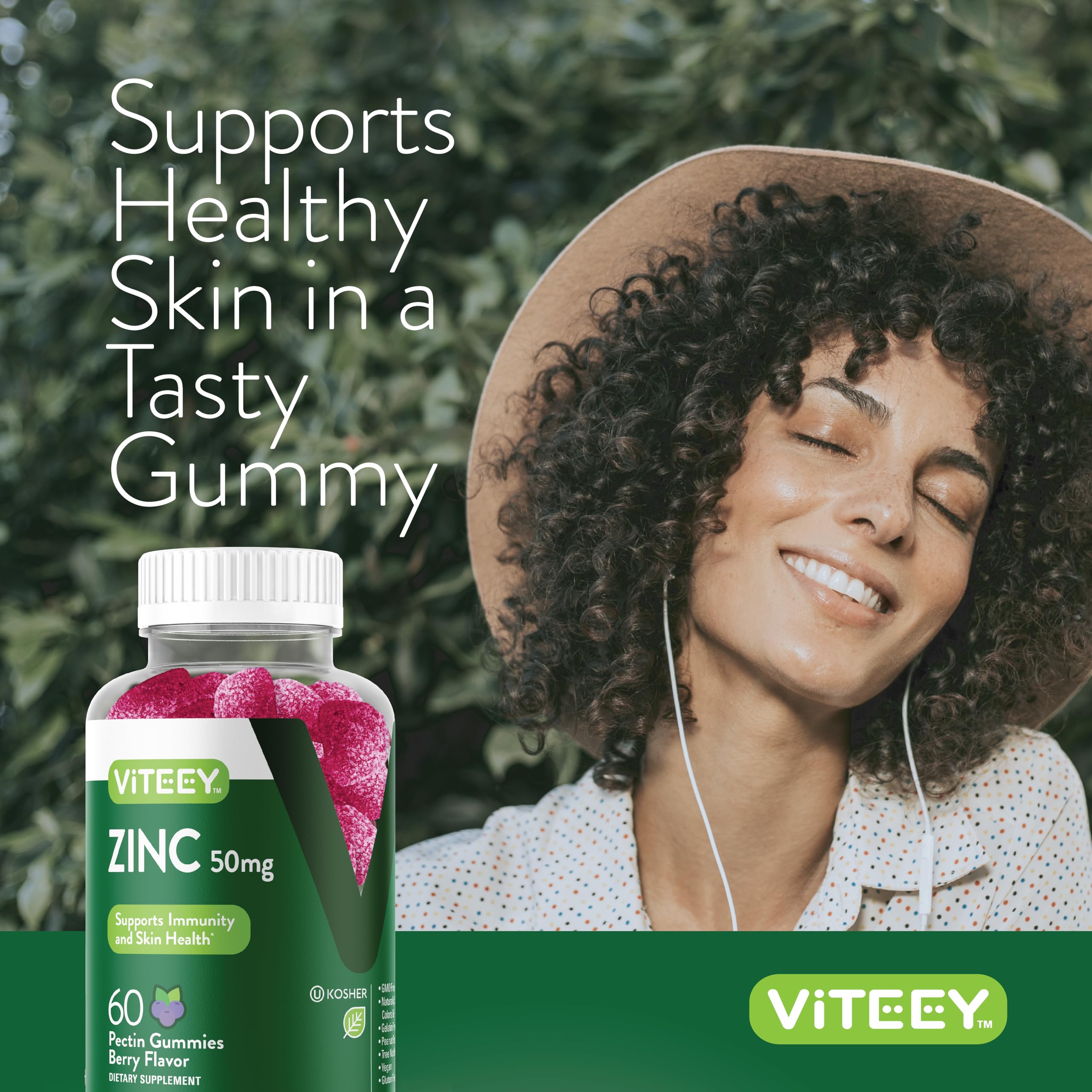 Viteey Zinc Gummies immune-boost image suggests overall daily protection.