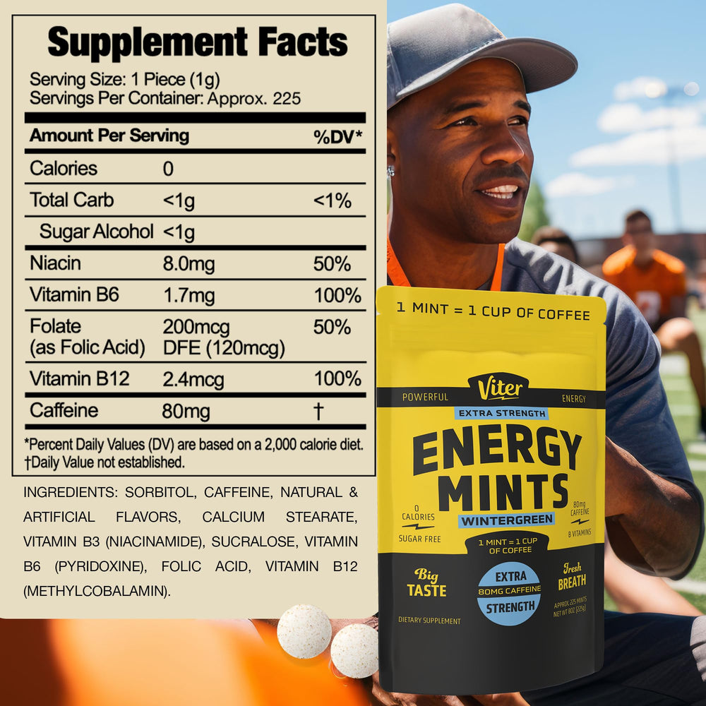 Viter Energy mints front view of bulk bag with resealable convenience.