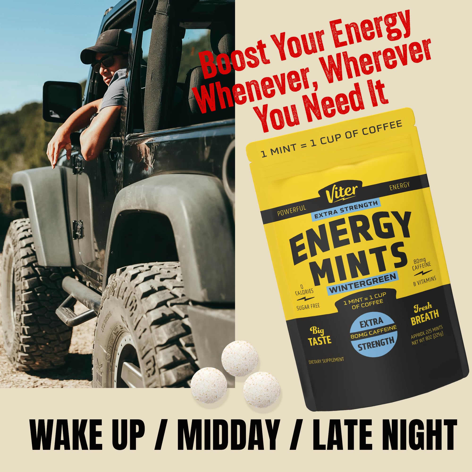 Viter Energy mints vegan and gluten-free label close-up.