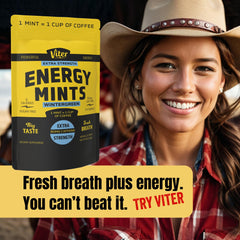 Viter Energy mints wintergreen close-up highlighting bold flavor and clean energy.